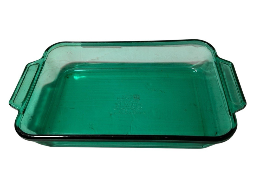 Vintage Anchor Ovenware Emerald Green Rectangle Baking Dish 8x11.5x2- 2 QT Rare